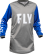 Fly Racing Youth F-16 Jersey in grey and blue, featuring lightweight fabric and sporty design for motocross or racing activities.