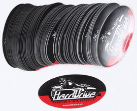HardDrive 100-pack oval 4-inch graphics decals, durable vinyl stickers with bold black design on a white background