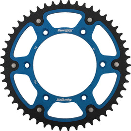 Supersprox rear stealth sprocket with 50-tooth aluminum and steel, blue finish, compatible with Husqvarna and KTM motorcycle models.