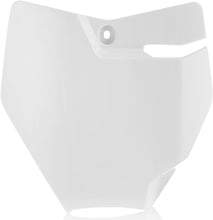 Load image into Gallery viewer, Acerbis white front number plate for motocross or dirt bikes, with mounting holes and branding visible.