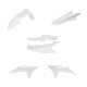 Acerbis white plastic body kit parts for motorcycle, including fairings and panels, shown in the image.
