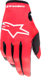 Alpine Star Radar Gloves in Mars Red and White with padded knuckles and adjustable wrist straps for motorcycle riding comfort.