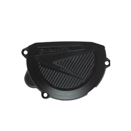 Polisport Plastics KTM clutch cover protector in black, designed for KTM motorcycles, shown in a close-up image.