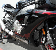 Load image into Gallery viewer, Shogun Industries black frame sliders for motorcycles, body protection with no cut design, mounted on a bike frame.