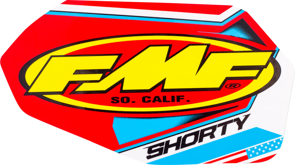 FMF Racing 2-Stroke Shorty decal graphic featuring bold FMF logo and vibrant colors on a motorcycle decal sheet.