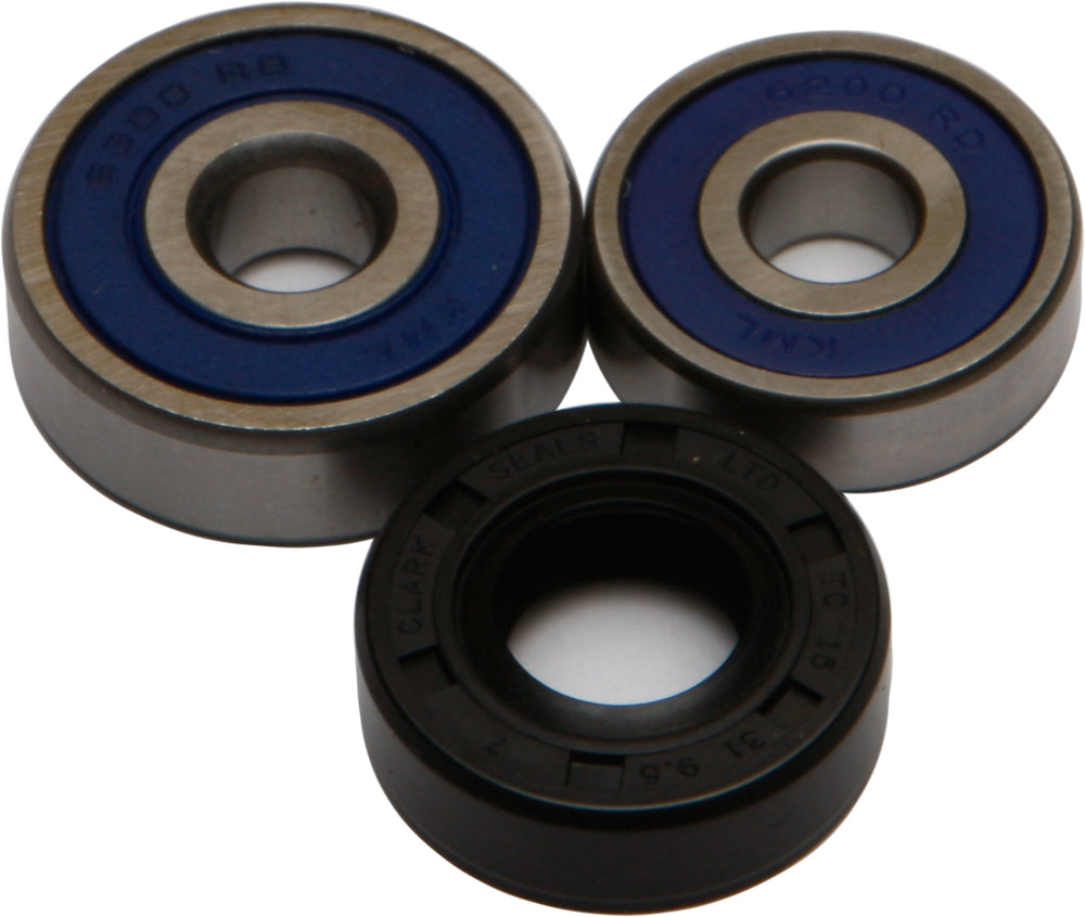 All Balls front wheel bearing and seal kit with metal and rubber components, designed for motorcycle wheel maintenance.