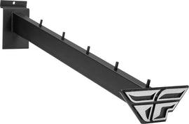 Fly Racing Waterfall Peg Slat Wall Hanger Post 363-0001F mounted on a slat wall for motorcycle gear organization