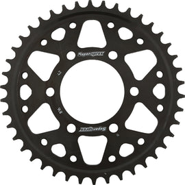 Steel rear sprocket for Suzuki GSX-R750 by Supersprox, 42-tooth, black finish, designed for 530 chain.