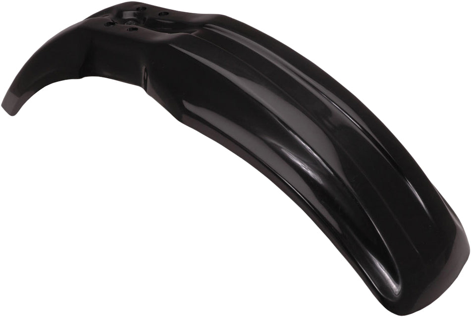 Black Acerbis front fender for motorcycle, showing smooth curved plastic design with mounting points