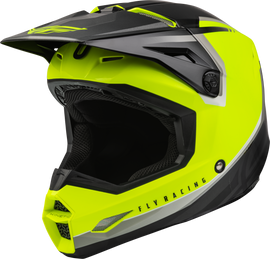 Fly Racing Kinetic Vision helmet in hi-vis yellow and black, medium size, with aerodynamic design and adjustable strap.