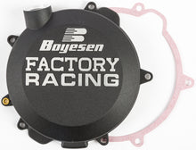 Load image into Gallery viewer, Boyesen Factory Racing Clutch Cover in black for motorcycles, featuring a sleek, durable design with brand logo detail.