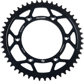 Fire Power steel 49T rear sprocket for Honda CRF250 motorcycle, black finish, durable metal construction.