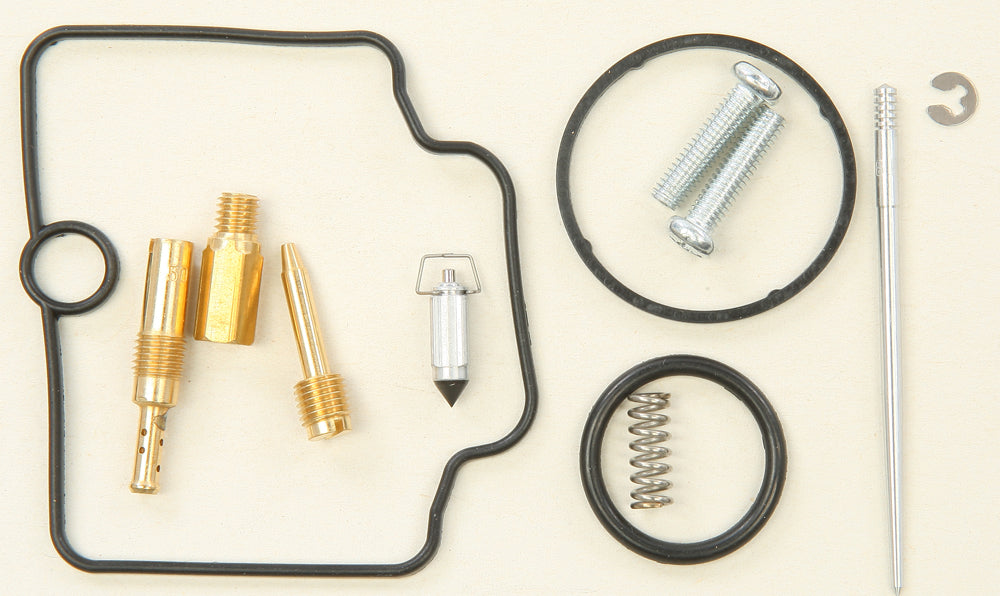 All Balls bike carburetor rebuild kit with gaskets and components for fuel system maintenance, suitable for intake and carburetor repair.