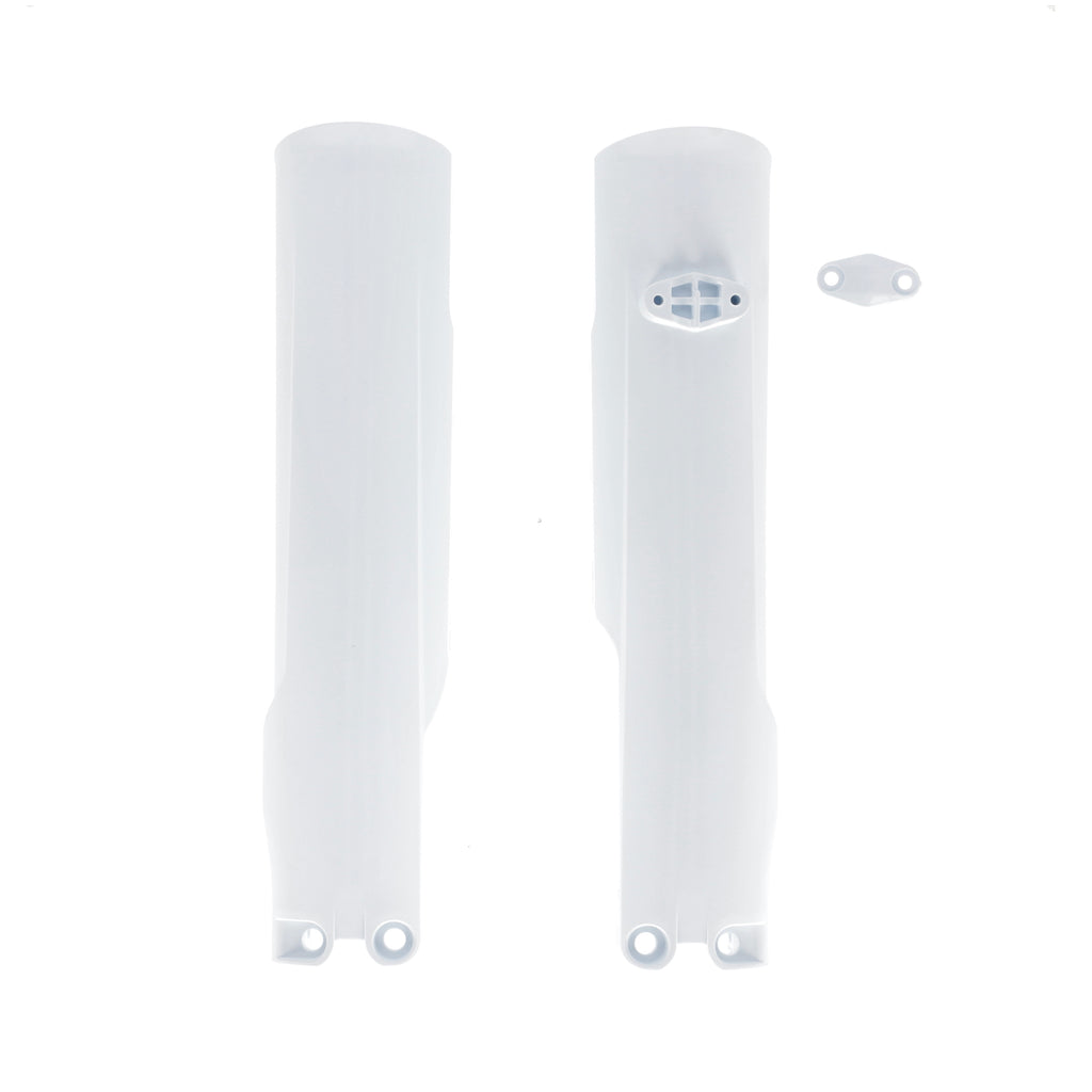 Acerbis white lower fork cover set for Husqvarna motorcycles, featuring durable plastic body protection.