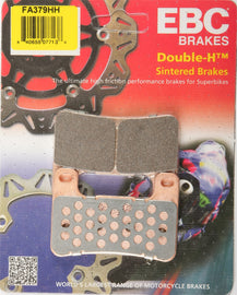 EBC Motorcycle Brakes brake pads 15-379H, showing the black brake pad with metal backing and detailed product markings.