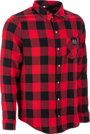 Fly Racing Fly Tek flannel in red and black, large size, showing the casual red and black checkered pattern and fabric texture.