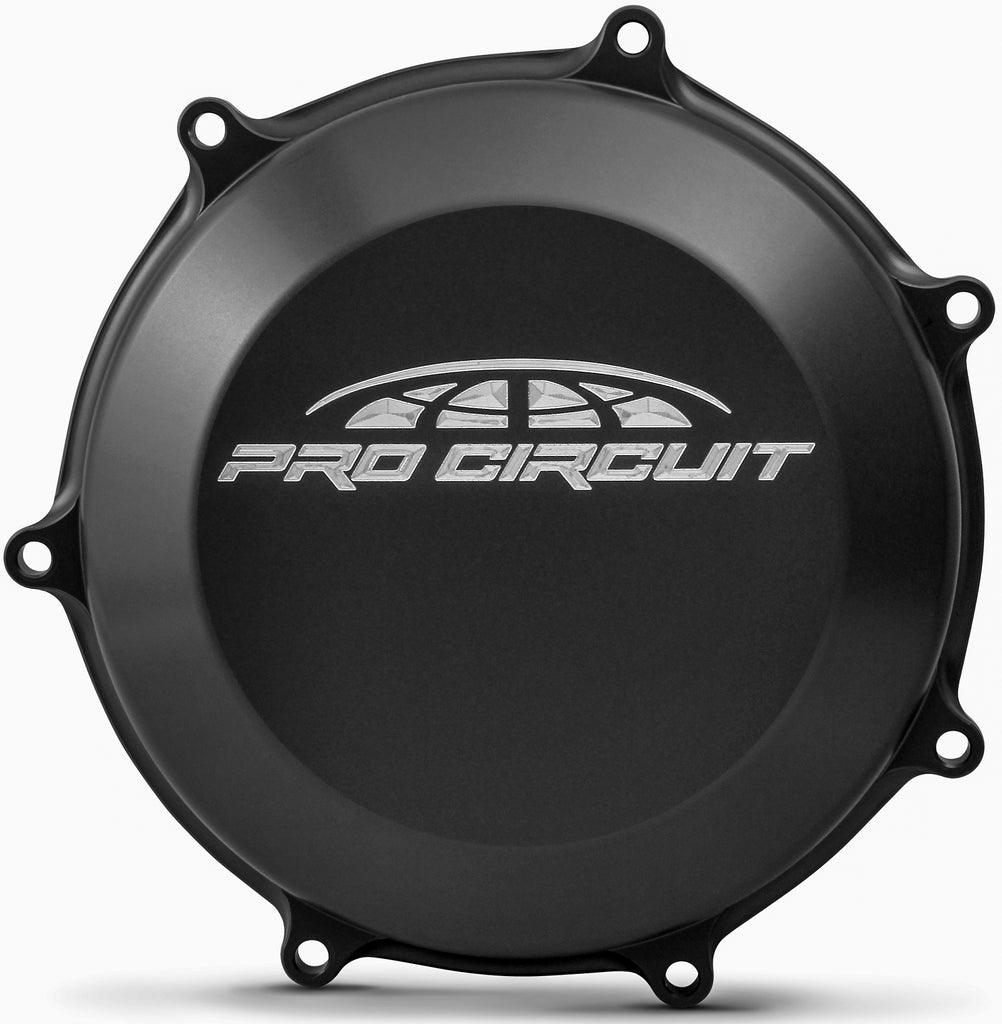 Pro Circuit T-6 Billet Clutch Cover for Kawasaki motorcycle, showing the sleek, durable billet metal body with branding details.