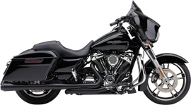 Black Cobra El Diablo 4-inch slip-on exhaust for Harley Davidson FLH/Flt 17-24, showing the sleek metal design and branding.