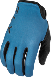 Fly Racing Radium gloves in slate blue, size large, featuring textured grip and breathable fabric for motocross or motorcycle riding.