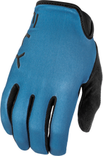 Load image into Gallery viewer, Fly Racing Radium Gloves in slate blue with padded palms and adjustable wrist straps, designed for motocross and off-road riding.