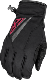 Fly Racing Title Long Gloves in black and pink, size small, featuring durable fabric and detailed design for motocross or biking.