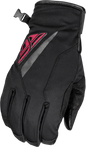 Fly Racing Title Long Gloves in black and pink, featuring padded design and adjustable wrist straps.