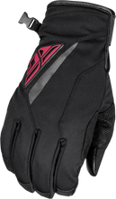 Load image into Gallery viewer, Fly Racing Title Long Gloves in black and pink, featuring padded design and adjustable wrist straps for motocross riding.
