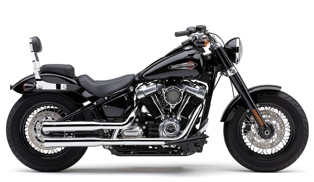 Cobra 3-inch NH Series slip-on exhaust in chrome for Softail models 2018-2024, showcasing sleek motorcycle exhaust design.