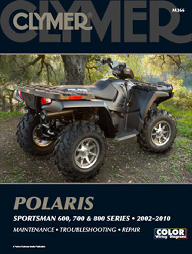 Clymer repair manual for Polaris Sportsman 600/700, showing detailed pages and diagrams for engine and maintenance procedures.