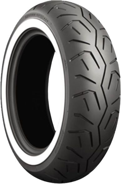 Bridgestone Exedra G722-G rear motorcycle tire, 180/70-15 bias tire with white wall, shown on a motorcycle wheel.