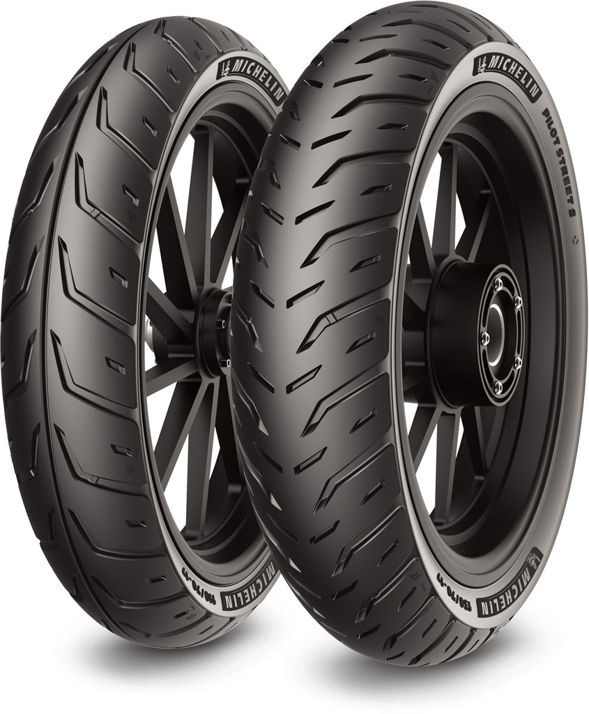 Michelin Pilot Street 2 front motorcycle tire, 60/90-17, reinforced tubeless, showing tread pattern and sidewall details.