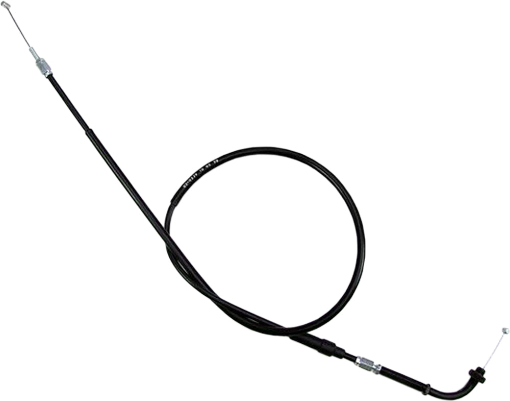 Motion Pro black vinyl throttle pull cable for motorcycle control lines, showing the cable's sturdy black exterior and metal fittings.