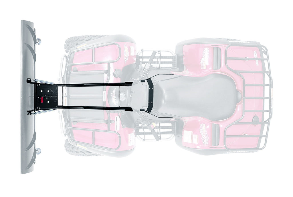 Warn Provantage center plow mounting kit with brackets, showing metal components and secure attachment points for snow plow installation.