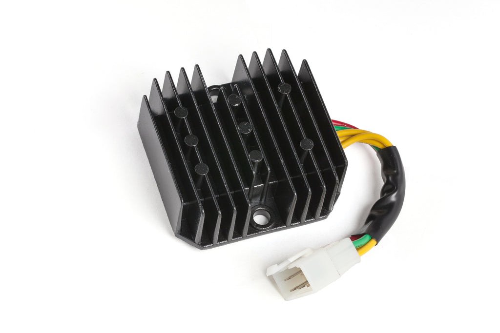 Ricks Motorsport Electric rectifier and regulator for motorcycle electrical systems, showing the compact metal component.