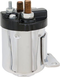 ACCEL single bracket chrome starter solenoid, automotive starter component in a close-up image.