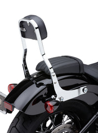 Chrome Cobra Short Sissy Bar for Harley Davidson Softail models, featuring a sleek body design and mounting hardware.