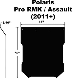 PDP snowflap body for Polaris Pro RMK, Assault, Axys 2011+ snowmobile, showing the black and white snowflap design.