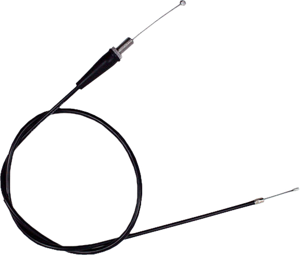 Motion Pro replacement twist throttle cable for motorcycle, showing the black cable with metal ends and flexible outer casing.