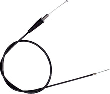 Load image into Gallery viewer, Motion Pro replacement twist throttle cable for motorcycle, showing the black cable with metal ends and flexible outer casing.