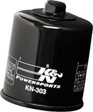 Load image into Gallery viewer, K&amp;N Oil Filter 56-0303, high-performance automotive oil filter with black rubber seal and metal body, designed for engine protection.