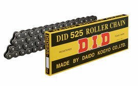 D.I.D Standard 525-130 motorcycle chain with metal links and pins, showing the non O-ring design for durable bike chain replacement.