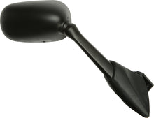 Load image into Gallery viewer, Black right motorcycle mirror by Emgo, model Yam 56-9941, with a sleek reflective surface and mounting arm for Yamaha bikes.