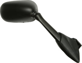 Black right motorcycle mirror by Emgo, model Yam 56-9941, with a sleek reflective surface and mounting arm for Yamaha bikes.