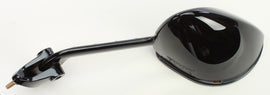 Emgo black left side mirror for Kawasaki motorcycle, featuring a sleek design and mounting hardware.