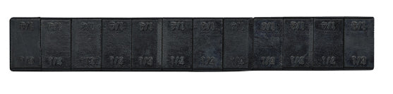 Set of 10 black Fire Power wheel weights, 1/4 oz each, for tire balancing, shown in a box with 48 strips.