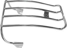Chrome HardDrive Solo Luggage Rack for Softail 84-96, motorcycle accessory, durable metal rack mounted on bike rear.