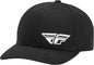 Fly Racing Fly F-Wing Hat in black with curved brim and adjustable strap, displayed on a neutral background.