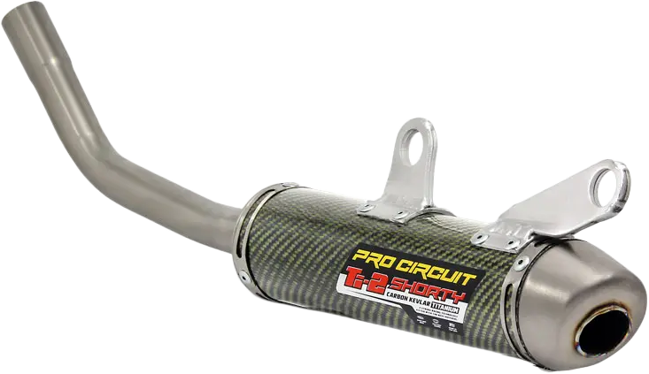 Pro Circuit Ti-2 R-304 titanium and Kevlar exhaust silencer with black finish and mounting bracket for motocross bikes