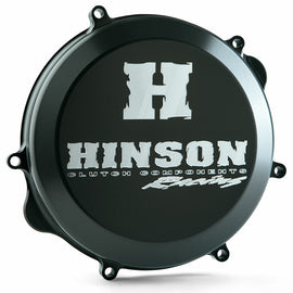 Hinson clutch cover for Husqvarna and KTM engines, durable metal component with detailed branding and mounting features.
