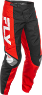 Fly Racing F-16 motocross pants in black, red, and white with size 32, featuring durable fabric and sporty design.